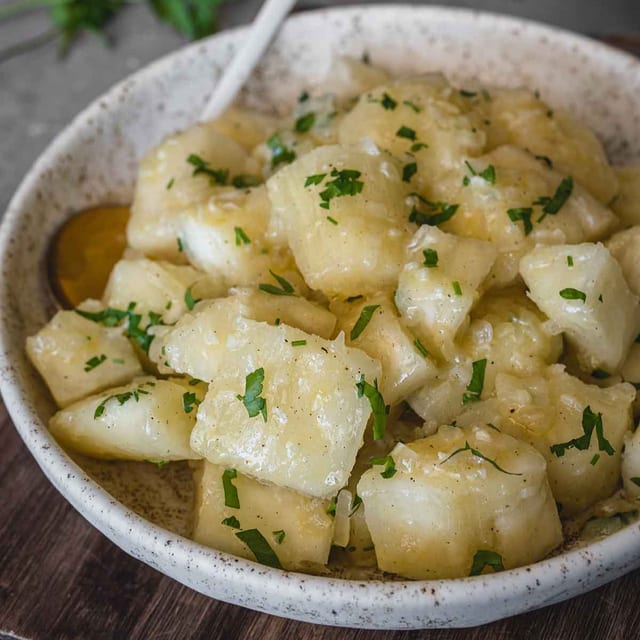 Yuca con mojo tray.