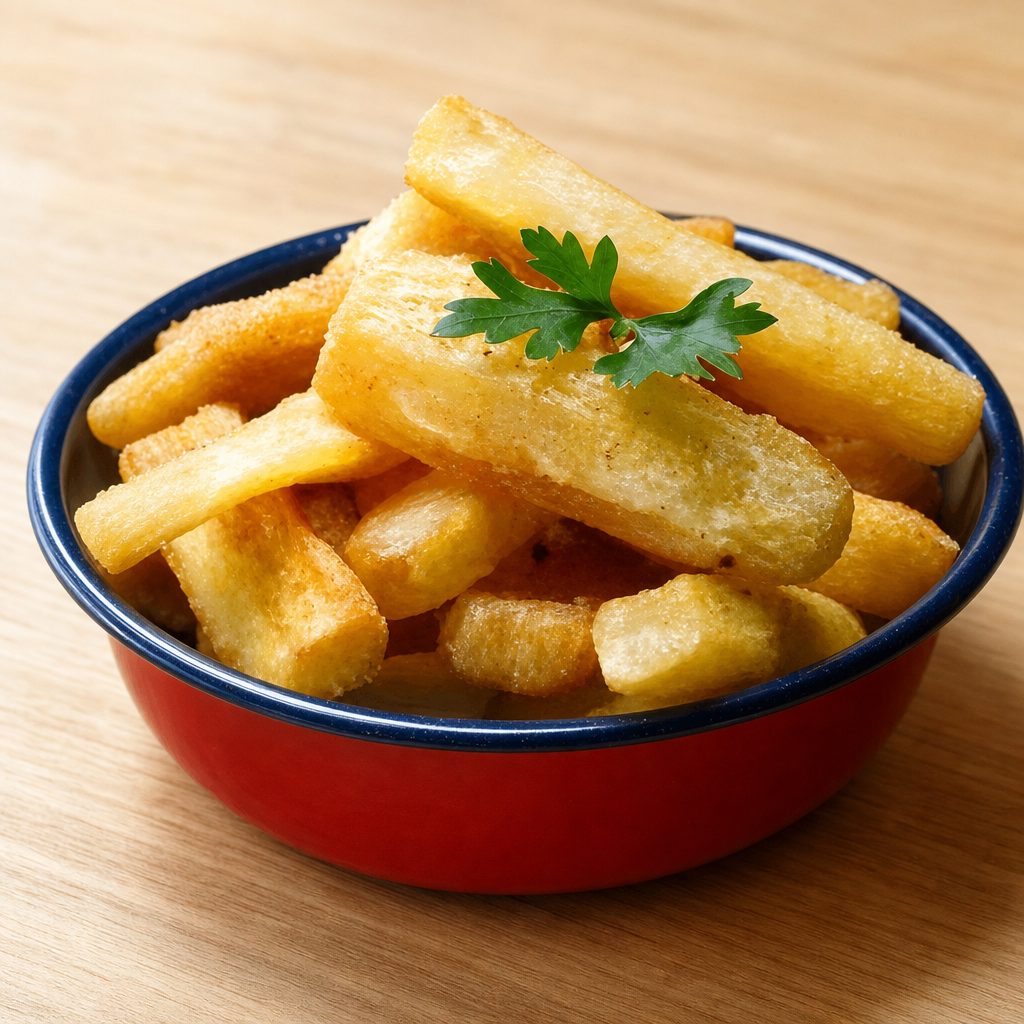 Yuca frita tray.
