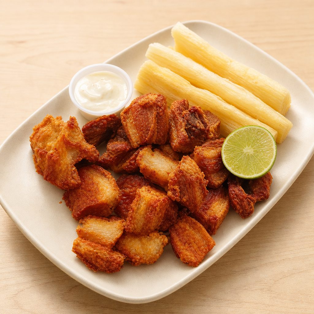 Chicharron y yuca frita.