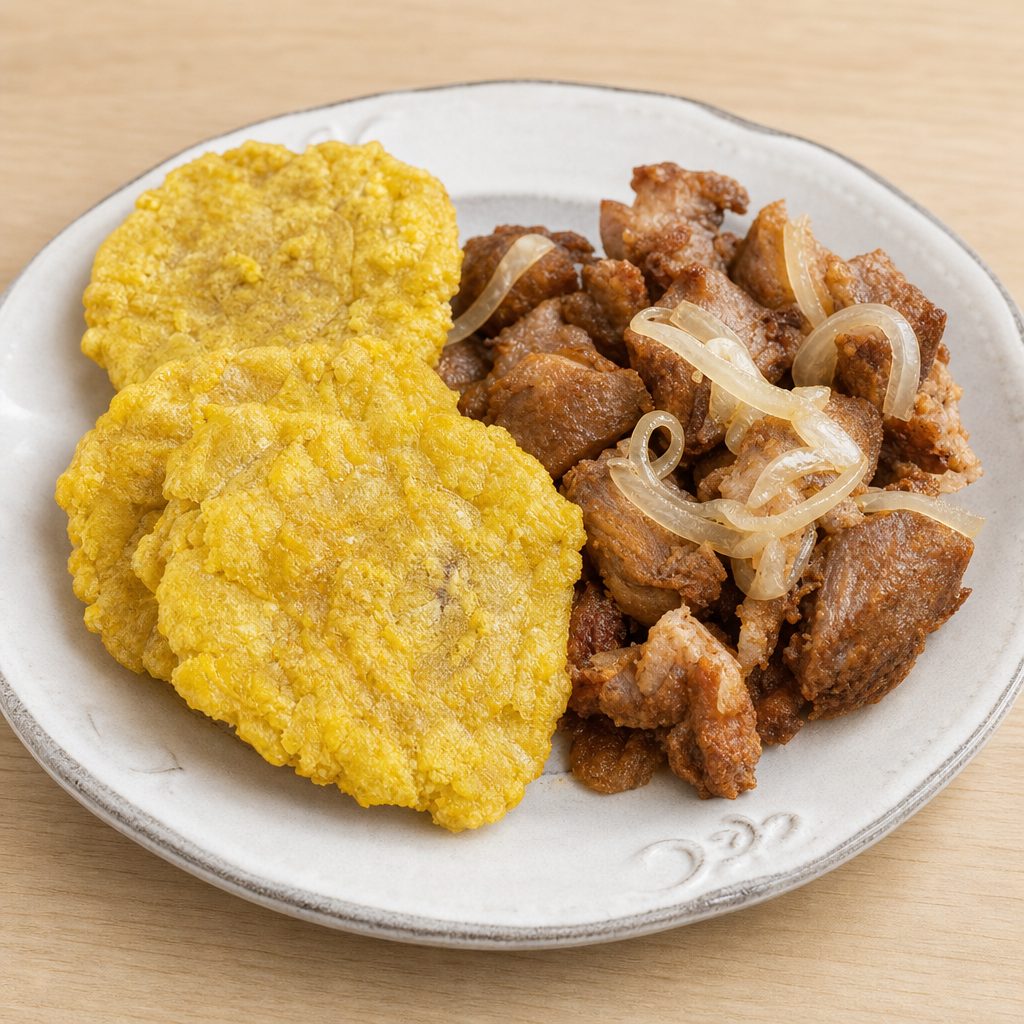Masita frita con tostones.